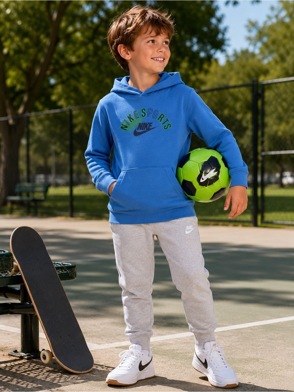 KIDS Nike Sports Blue Hoodie Youth Small S 6-7T Cotton Kangaroo Pocket